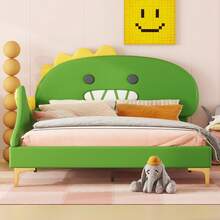 Children's Bed 140 X 200 Cm, Dinosaur Pattern, Flat Bed, Polyurethane, Green - Green + PU - View 5