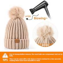 REDESS Womens Winter Knitted Beanie Hat Warm Fleece Lined With Pompom Cap Thick Slouchy Snow Knit Skull Ski Cap - Màu be - Xem 6