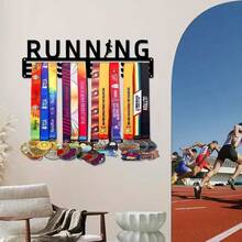 1个坚固的铁质奖牌展示架，适合展示跑步奖牌，非常适合马拉松和健身房使用，也适合客厅和办公室。这款奖牌架无需组装，高30厘米，是理想的圣诞装饰品或运动礼物。 - 黑色 - 查看 5