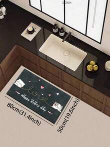 1 tấm thảm bếp bằng gel silica, màu nền xanh đậm với hình mèo hoạt hình dễ thương, cá hồng, trái tim hồng trắng, đường kẻ vàng mô phỏng mèo trêu chọc, dòng chữ "Happy Every Day", chủ đề mèo vui nhộn và thư giãn, thảm bếp sang trọng và thời trang, chống mỏi chân. - Nhiều màu - Xem 14