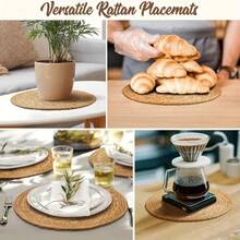 Woven Placemats (Set Of 12), Round Rattan Placemats, Woven Hyacinth Willow Placemats, Heat-Resistant And Non-Slip, Suitable For Plates. Care Instructions: Hand Wash Only. - 藤編餐墊 - 查看 9