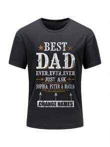 Customizable Father's Day T-Shirt Best Dad Ever Custom Kids Name Shirt Men T-Shirt Gift For Dad CHANGE NAMES Best Fathers Day Tshirt - Black - View 3