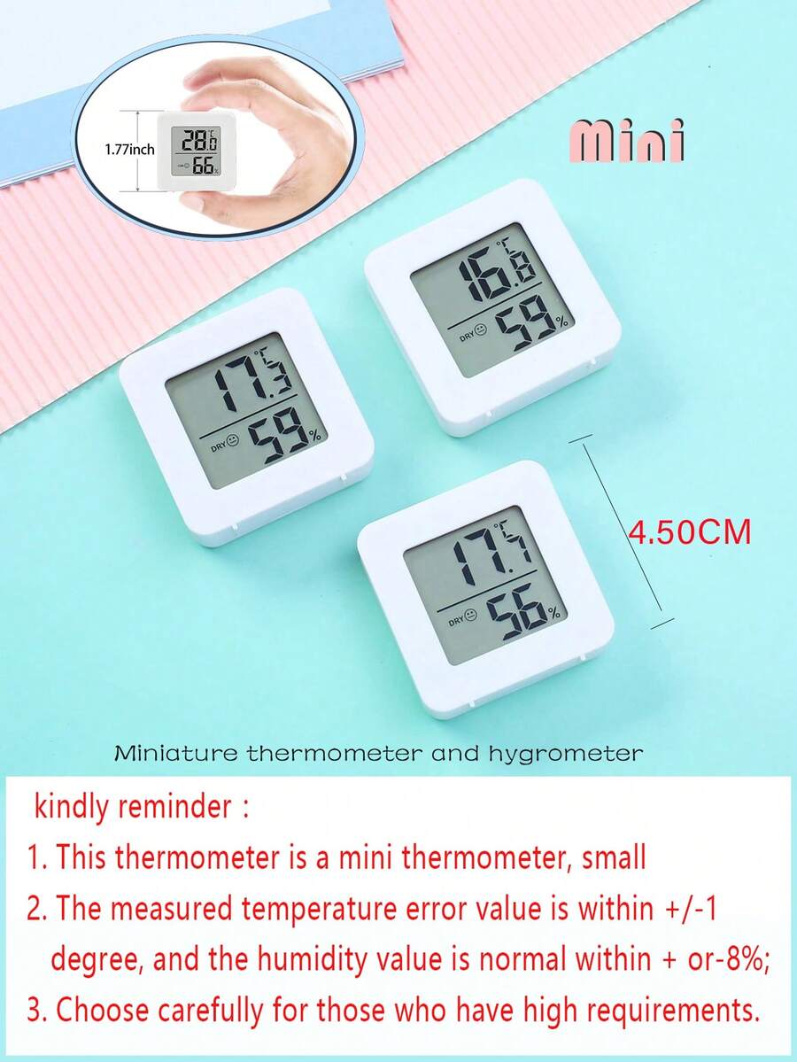 1/2pcs Mini Digital Thermometer Hygrometer, High Precision Indoor Room Temperature Humidity Meter, Wall-Mounted Fridge Thermometer, Home Essentials - White - View 1