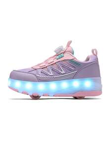 儿童/青少年四轮溜冰鞋，男孩/女孩LED可充电闪光溜冰鞋 - 粉色 - 查看 11