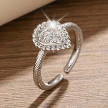 2026 European, American/Japanese, Korean/Middle Eastern Fashion Classic, Cute, Adjustable Size Girl's Ring, Brass Material Micro Inlaid Zirconia Exquisite Cute Girl's Ring - Sparkling Water Droplets YR0855 - View 3