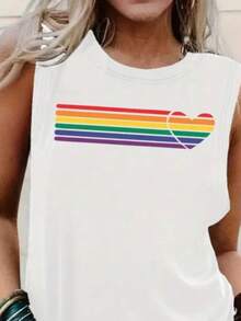 Women's LGBT Printed Tank Top, Cute And Delicate, Round Neck, 100% Cotton, Suitable For All Occasions. - White - View 2