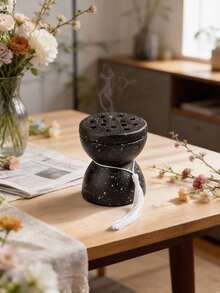 1pc Carvão Design Borla Decoração Resina Queimador de Incenso Portátil, Preto e Branco, Estilo Moderno Minimalista Com Superfície Salpicada, Porta-Incenso Árabe, Casa, Escritório, Hotel, Decoração de Férias - Multicolorido - Ver 9
