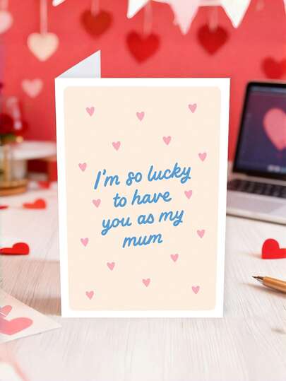 1pc "I'm So Lucky To Have You As My Mum" Heart Design Mother's Day Card With Envelope - Sentimental Mum Greeting Card - Perfect For Mother's Day/Birthday, Blank Inner Page For Writing
