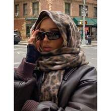 1pc Leopard Print Autumn/Winter Fashion Striped Plaid Fleece Warm Women Boucle Deep Brown Wool Thick Scarf, Warm Acrylic Scarf Like Cashmere, Bohemian Casual Windproof Couple Shawl, Comfortable Blanket Scarf, Suitable For Daily Wear For Dress - 棕色 - 查看 5