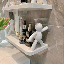 1pc Modern Human Figure Wall-Mounted Storage Shelf - White Plastic, Space-Saving Hanging Organizer For Kitchen & Bathroom, Easy Install, No Metal Pipes Needed, Fun Design For Multi-Room Organization, Bathroom Organizers And Storage, Playful Design, Plastic Bathroom Accessories - Multicolor - View 2