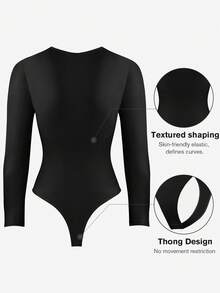 2件装女士无缝黑色圆领长袖保暖连体衣，性感塑身收腹连体衣，束腰塑形衣 - 彩色 - 查看 8