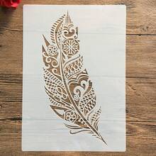 Reusable Feather Pattern Template, Suitable For DIY Wall Art, Scrapbooking And Embossing - PET Plastic, Easy To Use 11.7 Inch X 8.3 Inch Template - White - View 6