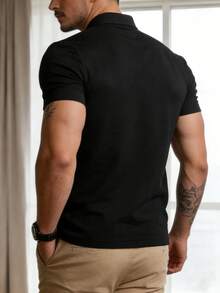 Men's Golf Polo Shirt, Casual Business Breathable Short Sleeve Collared T-Shirt - Black - View 2