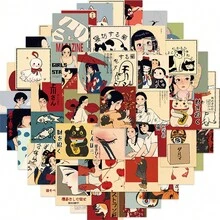 50pcs Spring Doodle Stickers, Personalized Decoration For Guitar, Notebook, Luggage, DIY Scrapbook Supplies Scrapbook Stationery - Multicolor - View 6