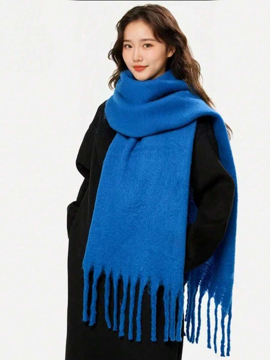 Winter Scarf For Women - Mohair Winter Scarf, Soft Scarves For Women/Men, Soft Chunky Scarfs - Màu xanh lam - Xem 1