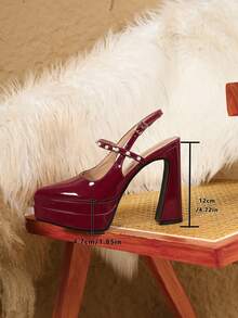 Plus Size Women's High Heels, Elegant Ladies' High Heel Shoes, Comfortable Work Pumps, Black And Burgundy Dress Shoes, Platform Heels - Burgundy - View 6
