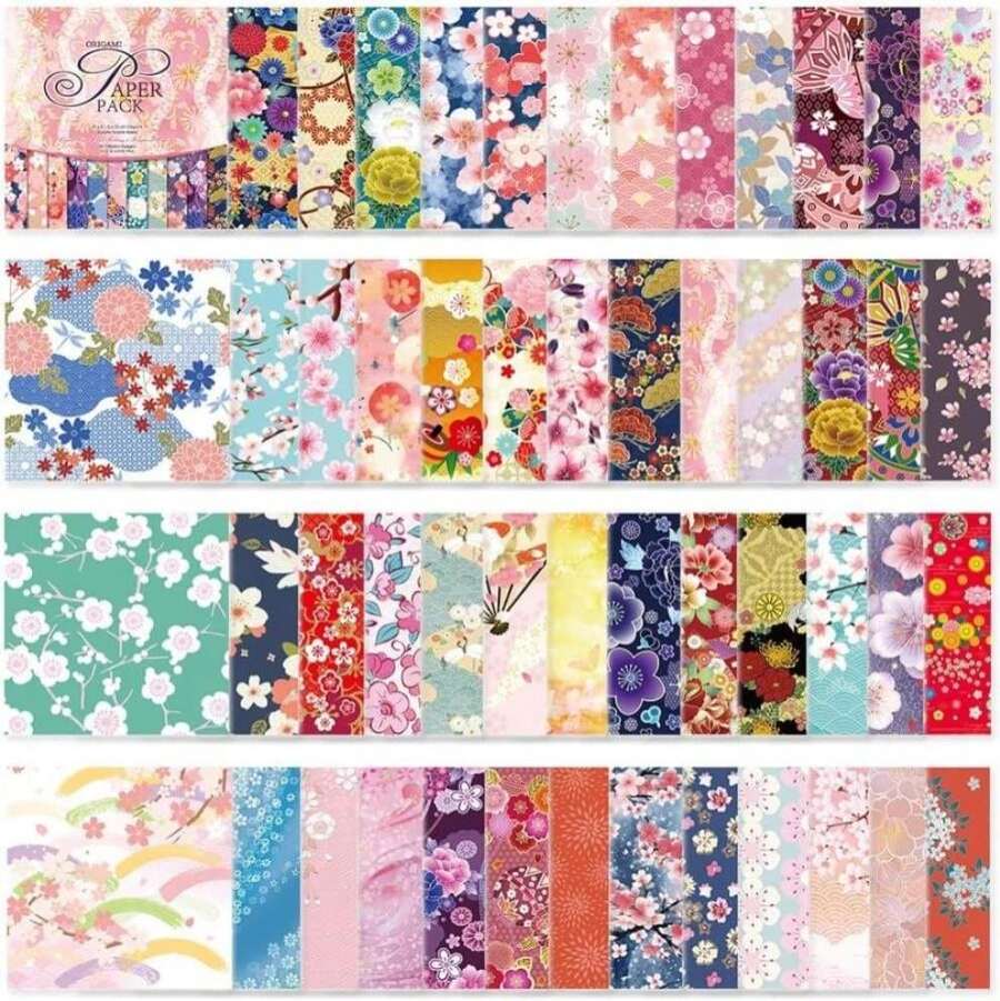 Origami Paper Kit 50 Sheets 70GSM 6 Inch Square Double Sided Color 50 Vivid Japanese Washi Chiyo Colors For Hand Crafts Origami Paper Arts CreativityJapanese Sakuras - MàuM - Xem 1
