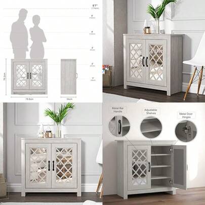 Millicent 12 Pairs Shoe Cabinet - 2 Door Modern Storage Cabinet - Standing Organiser For Home - Office - 34D X 78.6W X 76.8H Centimetres - Dusty Grey Oak