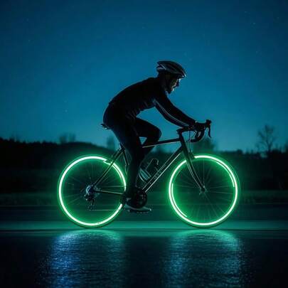 20pcs Glow In The Dark Reflective Neon Stickers, Striped Pattern, Ultimate Cycling Set, Suitable For Bicycle/Scooter/Riding, Night Riding Reflective Wheel Rim Stickers, Bicycle Helmet, Bicycle Light With Bracket, Bicycle Accessories, Bicycle Light Bracket, Bicycle Light, Scooter Accessories, Striped Design, Unique Riding Appearance, Stickers, Reflective Stickers, Helmet Strap, Cyclists, Night Commuters