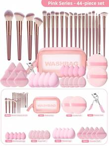 Eid Festival 44pcs/10pcs/1pc Full Set Makeup Brush Kit, Including 20 Soft Brushes Such As Powder Brush, Blush Brush, Contour Brush, Highlighter Brush, Foundation Brush, Nose Shadow Brush, Eyeshadow Brush, Eyebrow Brush, Lip Brush And Detail Brush + 1 Travel Waterproof Makeup Bag + 5 Triangular Sponges + 5 Liquid Beauty Eggs - Pink - View 11