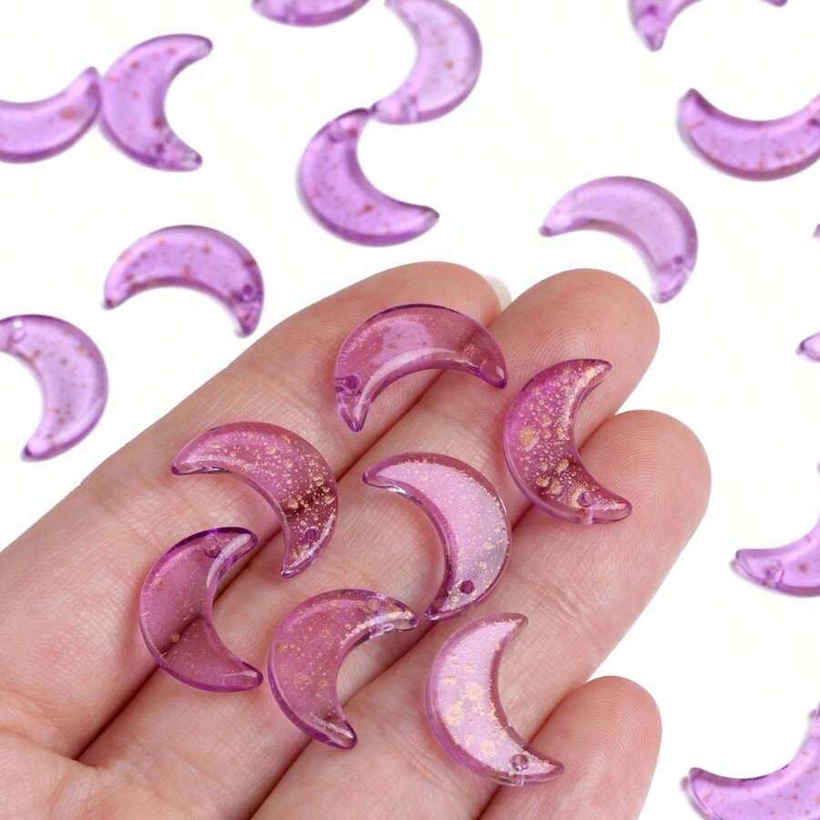50pcs Colorful Moon Glass Beads DIY Earrings Bracelet Accessories Crystal Gradient Color With Hole Moon Beads DIY Jewelry Making - 紫羅蘭色 - 查看 1