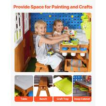 Outdoor Playhouse, Cedar Wooden Kids Playhouse With Bird Nest, Doorbell, Trash Bin, Gravity Wall Set, Storage Pocket, Windowsill, Wooden Kids Cottage For Aged 3 To 10, Rounded Corners - 3-4m³ - 查看 5