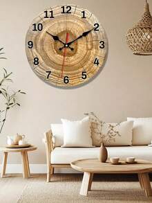 1 Peça, Relógio de Parede de Madeira com Tema Rústico, Projetado com Padrão de Seção Transversal de Árvore, Relógio de Quartzo Silencioso, Adequado para Sala de Estar, Quarto, Cozinha, Decoração de Escritório, Decoração de Arte Moderna para Casa, Presente Ideal para Entusiastas de Estilo Rústico - Multicolorido - Visão 7