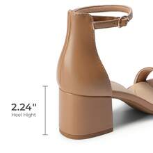 Dream Pairs Women Low Chunky Heeled Sandals Classic Open Toe Ankle Strap Summer Heeled Sandals With Adjustable Buckle For Daily Work Wedding Party - 棕色 - 查看 4