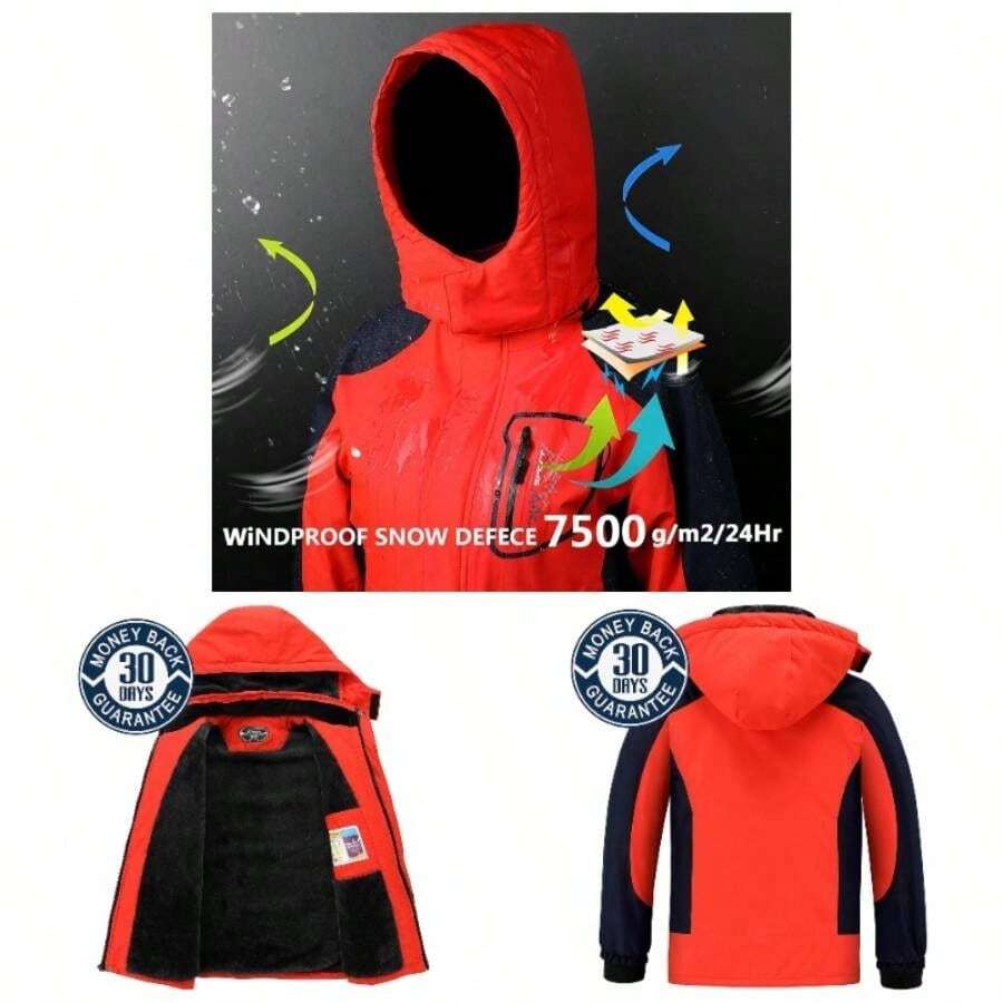 ''s Ski Waterproof Breathable Fleece Lined Windproof Hooded Snowboard Coats - 14-16 + Orange - View 1