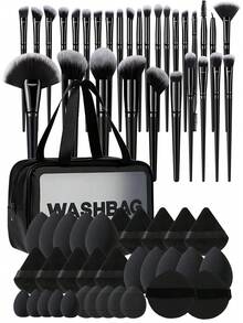 63 Stück/20 Stück/5 Stück/1 Set Make-up Pinsel Set, enthält 30 Stück weiche Make-up Pinsel, geeignet für Anfänger, professionelle Make-up Künstler und Anfänger Make-up Übungsszenarien, Geschenke, professionelle Make-up Pinsel, komplettes Make-up Set - Schwarz - Übersicht 1