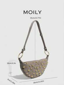 Bolso bandolera de estilo callejero punk con remaches y ajustable para un solo hombro para mujeres - Gris Claro - Ver 6