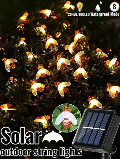 20/50/100 LED Solar Bee Light String - 16,4 stopy/22,97 stopy/39,37 stopy, 8 trybów oświetlenia, wodoodporna lampa ogrodowa IP65, w kształcie pszczoły, solarna lampa wróżkowa, odpowiednia na dziedziniec, werandę, ogrodzenie, drzewo, pawilon, dekorację kwiatową, inteligentna fotoczuła, brak opłat za prąd, dekoracja ogrodowa, bardziej odpowiednia na imprezy, wesela, rodziny, urodziny, Wielkanoc, dekoracje świąteczne, prezenty na Dzień Matki