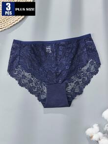 3 piezas Bragas elegantes de talla grande con parches de encaje de unicolor - Multicolor - Ver 4