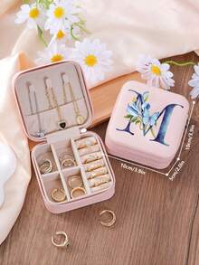 1pc Letter Jewelry Box, Leather Jewelry Travel Storage Case, Christmas Gift For Mom, Bridesmaid Personalized Gift, Valentine's Day Gift, Gift For Her, Bridesmaid Gift - Multicolor - View 27