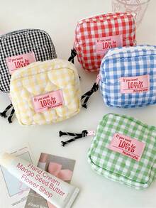 1 Pc Women Quilted Makeup Bag Cute Plaid Cosmetic Bag Aesthetic Travel Toiletry Bags Pouch Kawaii Aesthetic Make Up Bag Travel Plaid Make Up Organizer Bag With Zipper Pouch Chere Checkered Cosmetic Pouch Make Up Travel Purse Organizer Large Capacity Pencil Case Makeup Brushes Storage Bag