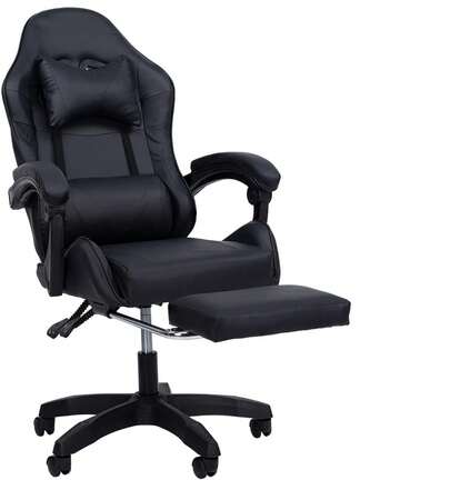 Silla Gamer Reclinable con Reposa Pies Silla Gaming Ergonómica Ajustable Silla Gamer Comoda Reclinable hasta 90° Resistente (Equipada- PO3C, Negro)
