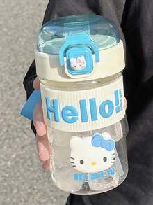 1pc 500ml Sanrio Straw Water Bottle With Cute Leak-Proof Cap And Bounce Cap, Plastic Material, Suitable For Office, Camping And Sports (Hello Kitty Pattern Needs To Be Manually Pasted According To Personal Preference)