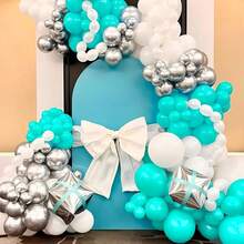 蓝绿色气球套装，124/60/10个装，18英寸、12英寸、10英寸、5英寸蓝绿色乳胶气球拱门花环套装，适用于生日、婚礼、感恩节、性别揭晓派对、订婚、毕业典礼、洗礼、美人鱼主题派对装饰 - 青碧色 - 查看 6