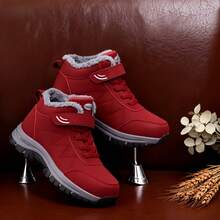 2025 Winter Men's Fashion Anti-Slip Fleece Snow Boots, Thick Cotton Padded Warm Short Boots, Couple Matching Boots - 玫紅色 - 查看 2