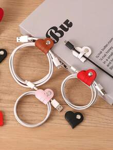 定制款 10 件装混色心形理线器，耳机线绕线器，PU 皮革理线器，男女通用礼品，多种颜色可选（颜色随机） - 彩色 - 查看 10