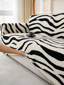 1件装阳离子柔软绒面宠物防抓沙发套，压花提花斑马纹图案，多色可选，加厚提花绒面沙发套，适用于1/2/3/4座沙发，秋冬季 - 彩色 - 查看 10