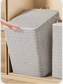1个带盖提手的可折叠布艺收纳盒 - 节省空间的整理箱，可用于收纳衣物、毯子、床上用品和玩具 - 耐用的衣柜收纳篮，适用于家庭、卧室、宿舍或衣橱，也适合存放衣物和床下物品 - 灰色 - 查看 4