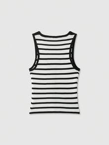 Striped Button V-Neck Sleeveless Knit Vest Top - Multicolor - View 2
