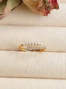 1 件时尚简约人造珍珠和水晶镶嵌开口戒指，适合女性日常和节日佩戴