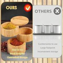 3 In 1 Bamboo Salt And Pepper Box - Divided Salt Cellar With Swivel Lid, Salt Storage Box With Magnetic Lid To Keep Dry, Kitchen Spice Cellar Container For Salt, Pepper, Seasoning, Spices - Gold - View 3