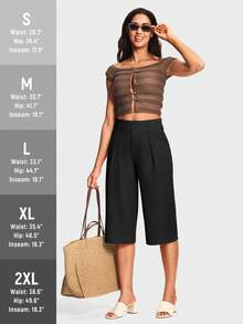 18" Women's Capri Pants With Pockets High Waisted Pleated Wide Leg Dressy Capris For Women Summer Business Casual - 黑色 - 查看 5