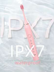 3 cabezales de repuesto para cepillo de dientes eléctrico, IPX7 a prueba de agua, 5 modos de limpieza, larga duración de la batería, recargable por USB, cepillo de dientes eléctrico para adultos, color rosa - Rosa - Ver 9