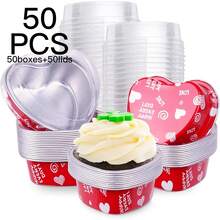 Aluminum Foil Cake Pan Heart Shaped Cupcake Cup With Lids 100 Ml/ 3.4 Ounces Mini Cupcake Cup Flan Baking Cups For Valentine Mother's Day Wedding Xmas Birthday - Multicolor - View 14