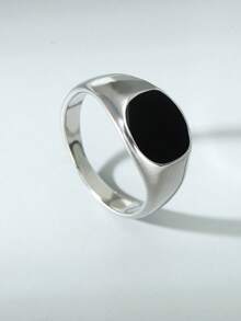 1pc Men's Minimalist Fashion Versatile Black Glossy Oil Drop Ring, Suitable For Daily Wear - Geometry - View 1
