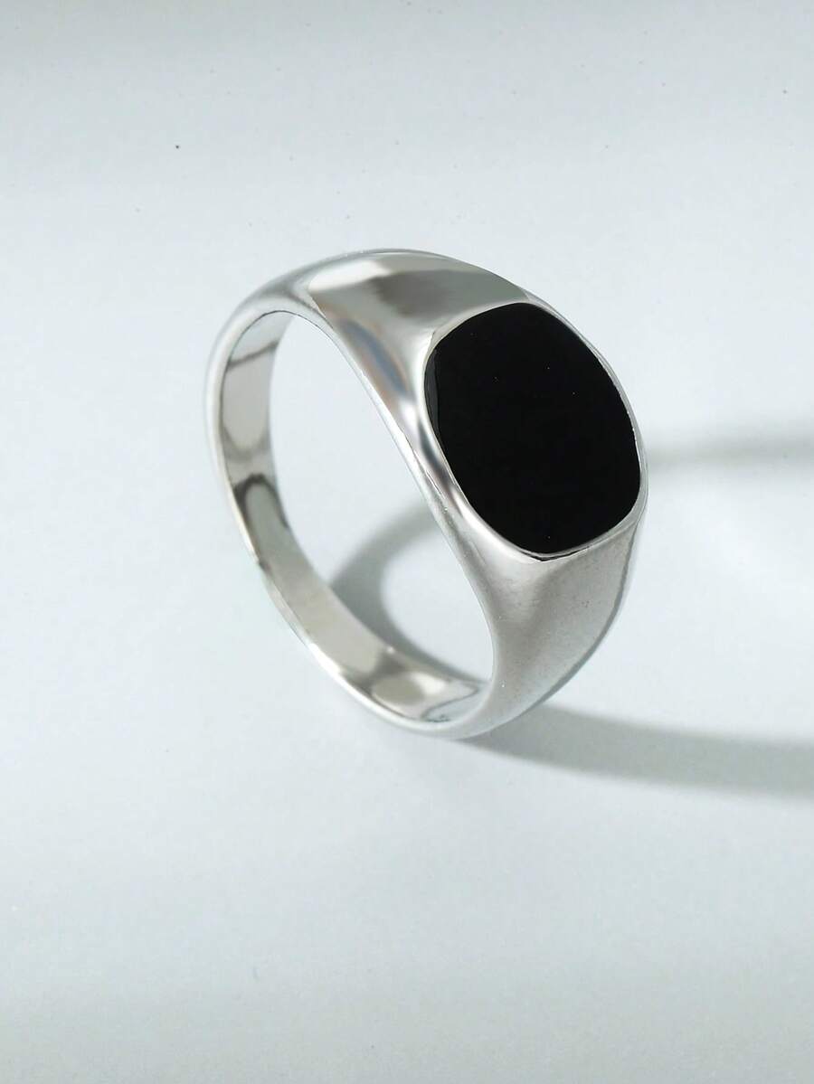 1pc Men's Minimalist Fashion Versatile Black Glossy Oil Drop Ring, Suitable For Daily Wear - Geometry - View 1